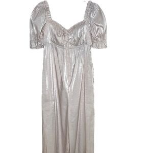 Selkie Seashell Pale Pink Wide Leg Puffed Sleeve Jumpsuit Women Size M